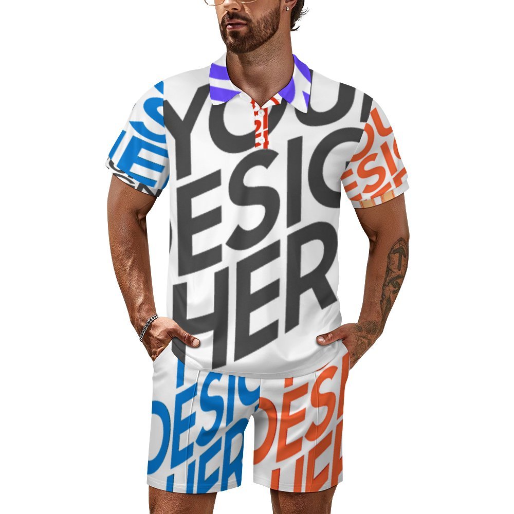 Multi-Image-Design Herren Shorty Polo Shirt Kurzarm Set mit Short A46TZ mit Foto Design Motiv Text selbst gestalten und bedrucken