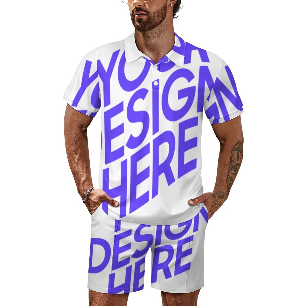 Einzelbild-Design Kurzarm Männer Shorty Polo Shirt Set mit Short A46TZ mit Foto Design Motiv Text selbst gestalten und bedrucken