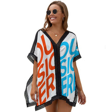 Lade das Bild in den Galerie-Viewer, Multi-Image-Druck Damen / Frauen schöner getreifter Strandkimono offene Form Strandbluse mit tiefe V-Ausschnitt ZS907 mit Fotos Muster Text Logo selbst gestalten und bedrucken
