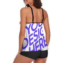 Lade das Bild in den Galerie-Viewer, Multi-Image-Druck Damen / Frauen Badeanzug Set Tankini Top mit Hose in bauchbedeckender Form QZ6072 mit Fotos Muster Text Logo selbst gestalten und bedrucken
