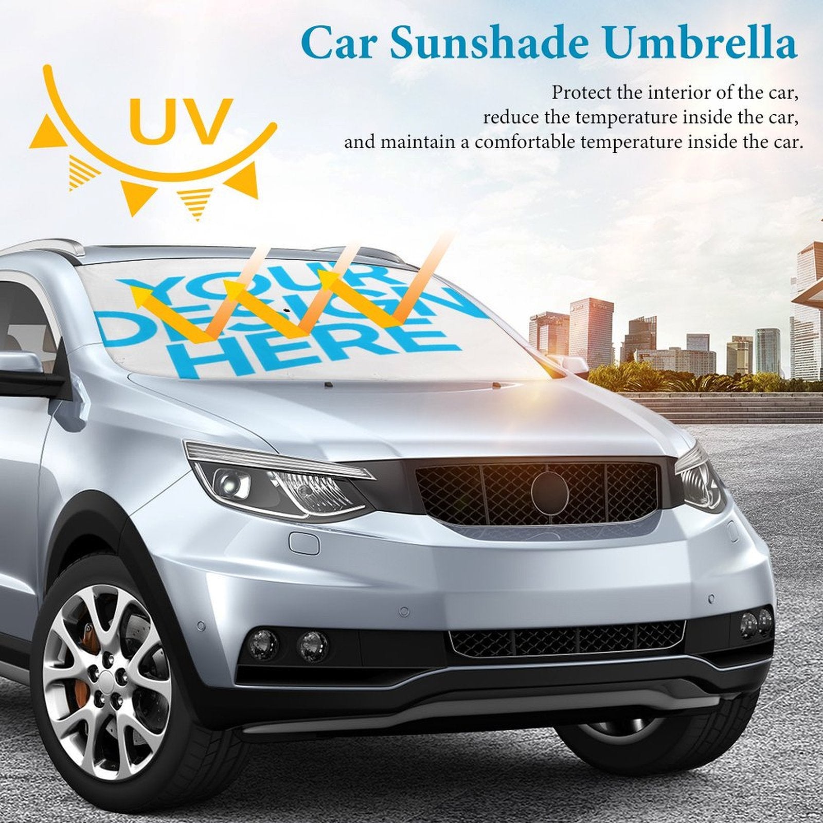Frontscheibenabdeckung UV-Schutz Auto Sonnenschirm Auto Frontscheiben  Sonnenschutz für meisten Auto & SUV mit Foto Design Motiv Text selbst  gestalten und bedrucken
