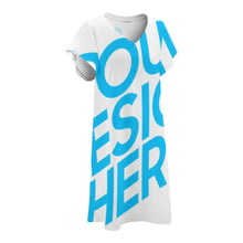 Lade das Bild in den Galerie-Viewer, Modischer Print Damen Kurzarm Sommerkleid Leinenkleid mit V-Ausschnitt BUQ mit Fotos Muster Text Logo selbst gestalten und bedrucken
