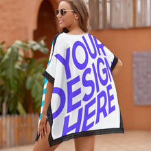 Lade das Bild in den Galerie-Viewer, Multi-Image-Druck Damen / Frauen schöner getreifter Strandkimono offene Form Strandbluse mit tiefe V-Ausschnitt ZS907 mit Fotos Muster Text Logo selbst gestalten und bedrucken
