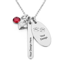 Lade das Bild in den Galerie-Viewer, Persönliche 925 Sterling Silber Charm-Halskette mit Stein Granat mit Gravur X0035 mit 18K Gold Roségold Vergoldung Länge verstellbar selbst gestalten
