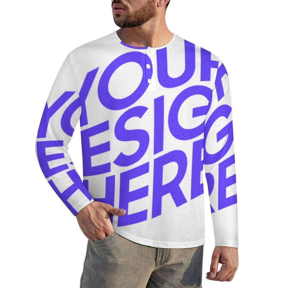 Einzelbild-Design Männer Henleyshirt Langarm Shirt Rundhalsshirt mit Knopfleiste A37L mit Foto Design Motiv Text selbst gestalten und bedrucken