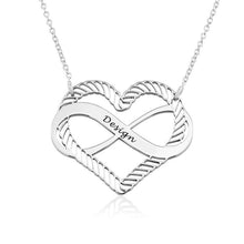 Lade das Bild in den Galerie-Viewer, Infinity Halskette mit eingraviertem Herz X0029 mit Gravur in 925 Sterling Silber mit 18K Gold Roségold Vergoldung Länge verstellbar selbst gestalten
