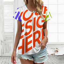 Lade das Bild in den Galerie-Viewer, Oversize Multi-Image-Druck Damen / Frauen T-Shirt Kurzarm mit V Ausschnitt VT Große Größen mit Fotos Muster Text Logo selbst gestalten und bedrucken
