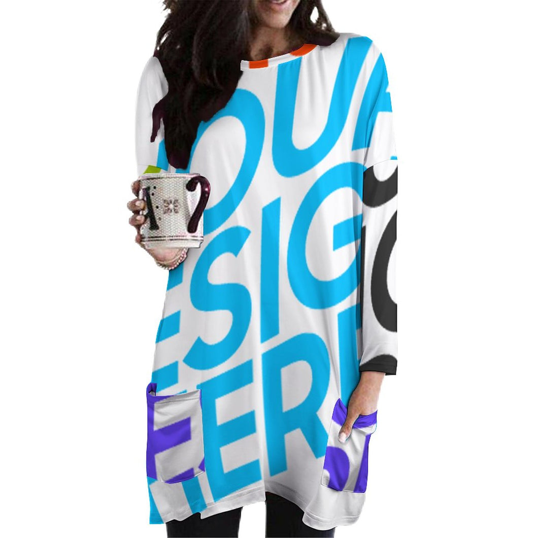 Große Größen Multi-Image-Druck Damen / Frauen Langarm T-shirt TSHIRT Oversize mit zwei großen Seitetaschen A072 mit Fotos Muster Text Logo selbst gestalten und bedrucken