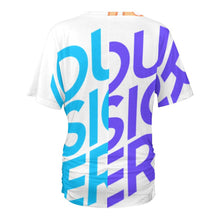 Lade das Bild in den Galerie-Viewer, Multi-Image-Druck Tshirt Frauen Kurzarmshirt mit V-Ausschnitt mit Falten Dekoration BHT mit Namen Fotos Text selbst gestalten und bedrucken
