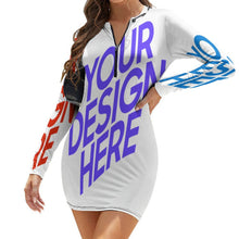 Lade das Bild in den Galerie-Viewer, Multi-Image-Design Damen / Frauen ZIP Minikleid sexy Langarm Kleid mit Reißverschluss NZ017 mit Foto Design Motiv Text selbst gestalten und bedrucken
