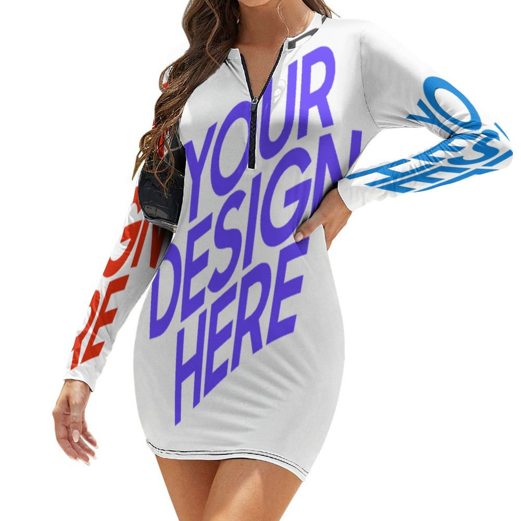 Multi-Image-Design Damen / Frauen ZIP Minikleid sexy Langarm Kleid mit Reißverschluss NZ017 mit Foto Design Motiv Text selbst gestalten und bedrucken