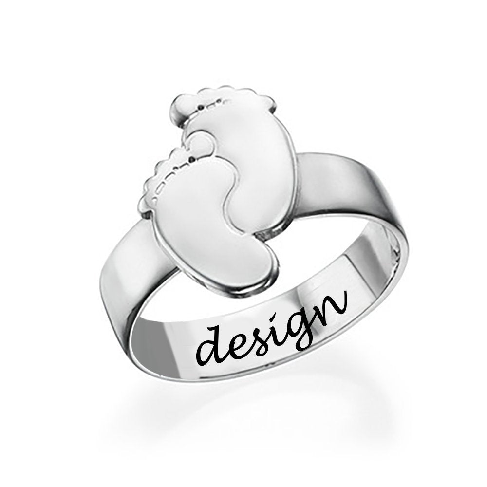 Personalisierter Birth Foot Ring Geburt Fuß Ring J0027 mit Text Gravur nach Wunsch mit 18K Gold Roségold Vergoldung selbst gestalten