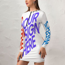 Lade das Bild in den Galerie-Viewer, Multi-Image-Design Damen / Frauen ZIP Minikleid sexy Langarm Kleid mit Reißverschluss NZ017 mit Foto Design Motiv Text selbst gestalten und bedrucken
