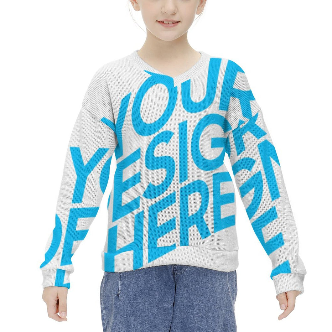Mädchen MY04 Sweatshirt Pullover mit V-Ausschnitt mit Fotos Motiven selbst gestalten und bedrucken