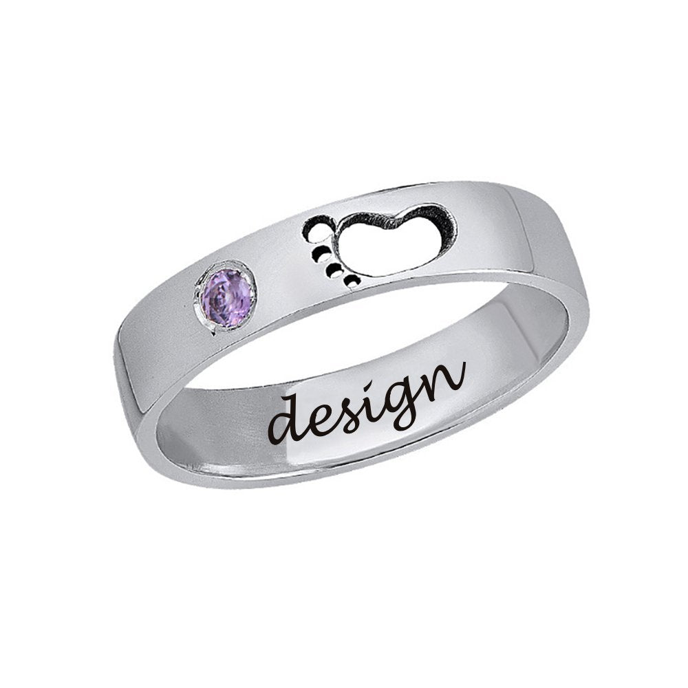 Personalisierter 925er Sterling Silber Babyfüße Ring J0021 mit Gravur selbst gestalten