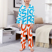 Lade das Bild in den Galerie-Viewer, Einzelbild-Design Jungen Mädchen Kinder Pyjama langarm Schlafanzug zum knöpfen 2 tlg. mit Foto Design Motiv Text selbst gestalten und bedrucken
