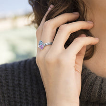 Lade das Bild in den Galerie-Viewer, 925 Sterling Silber Damen Ring Herzförmiger Geburtssteinring mit blauem Stein und lila Stein mit Gravur J0005 selbst gestalten
