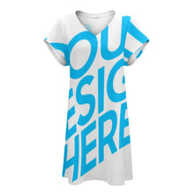 Lade das Bild in den Galerie-Viewer, Modischer Print Damen Kurzarm Sommerkleid Leinenkleid mit V-Ausschnitt BUQ mit Fotos Muster Text Logo selbst gestalten und bedrucken
