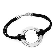 Lade das Bild in den Galerie-Viewer, LITTLE SECRET Disc Armband schwarzes Satin Armband S0010 mit 925 Sterling Silber Charm mit Gravur selbst gestalten
