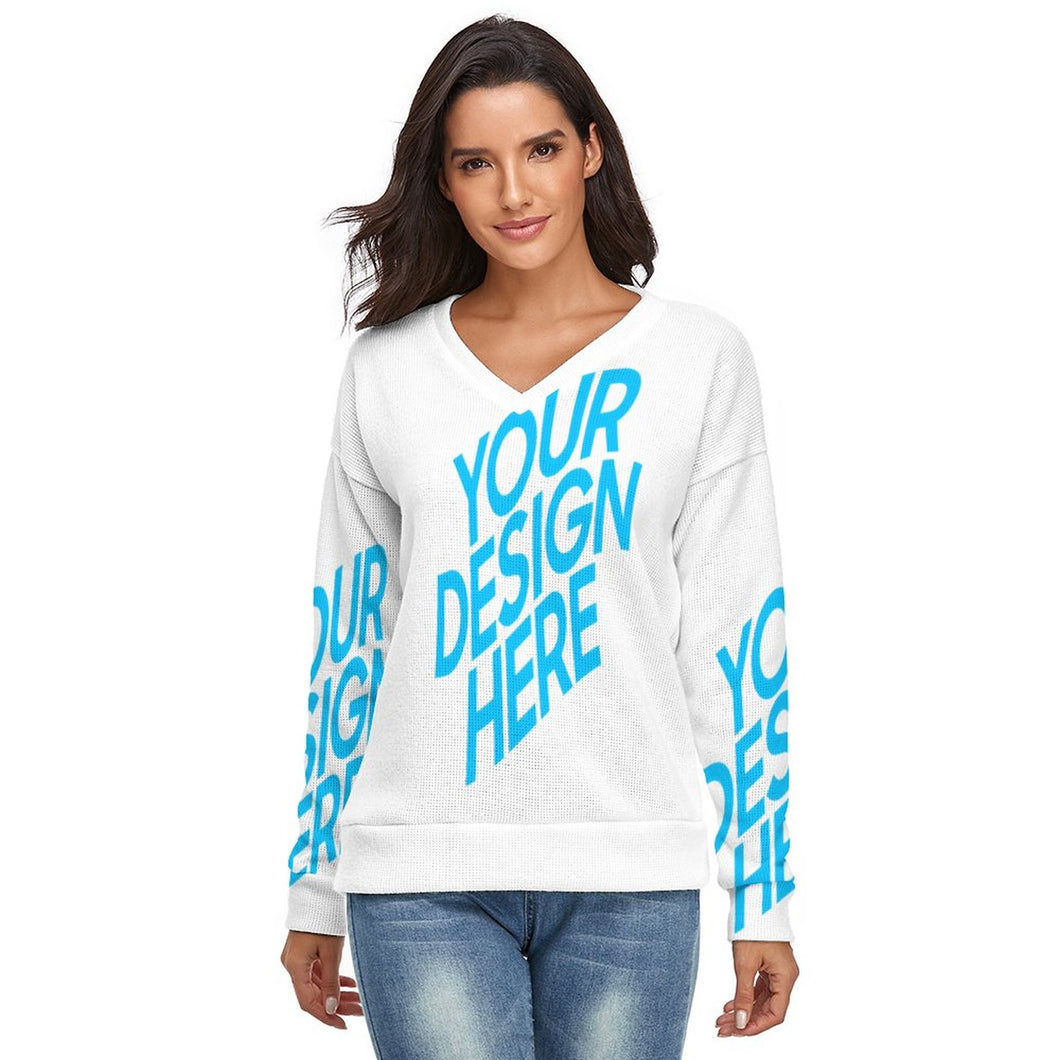 Damen MY02 Sweatshirt Pullover mit tiefem V-Ausschnitt mit Fotos Logos selbst gestalten und bedrucken