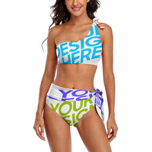 Lade das Bild in den Galerie-Viewer, Multi-Image-Druck Sexy Damen / Frauen BK2119 Bustier Bikini Set in One-Shoulder-Form mit Fotos Muster Text Logo selbst gestalten und bedrucken
