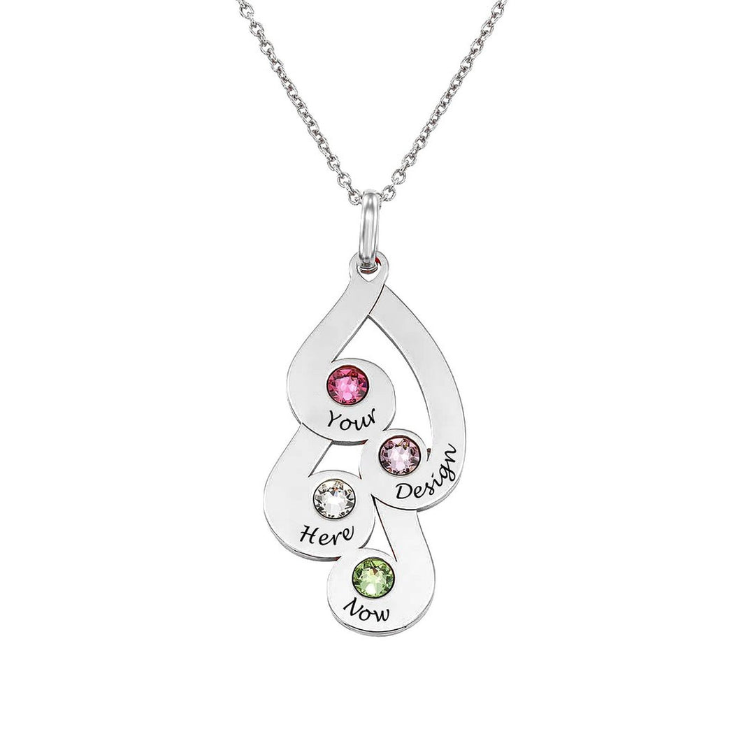 Gravierte Familienanhänger-Halskette mit Geburtssteinen X0030 in 925 Sterling Silber mit 18K Gold / Roségold Vergoldung Länge verstellbar selbst gestalten