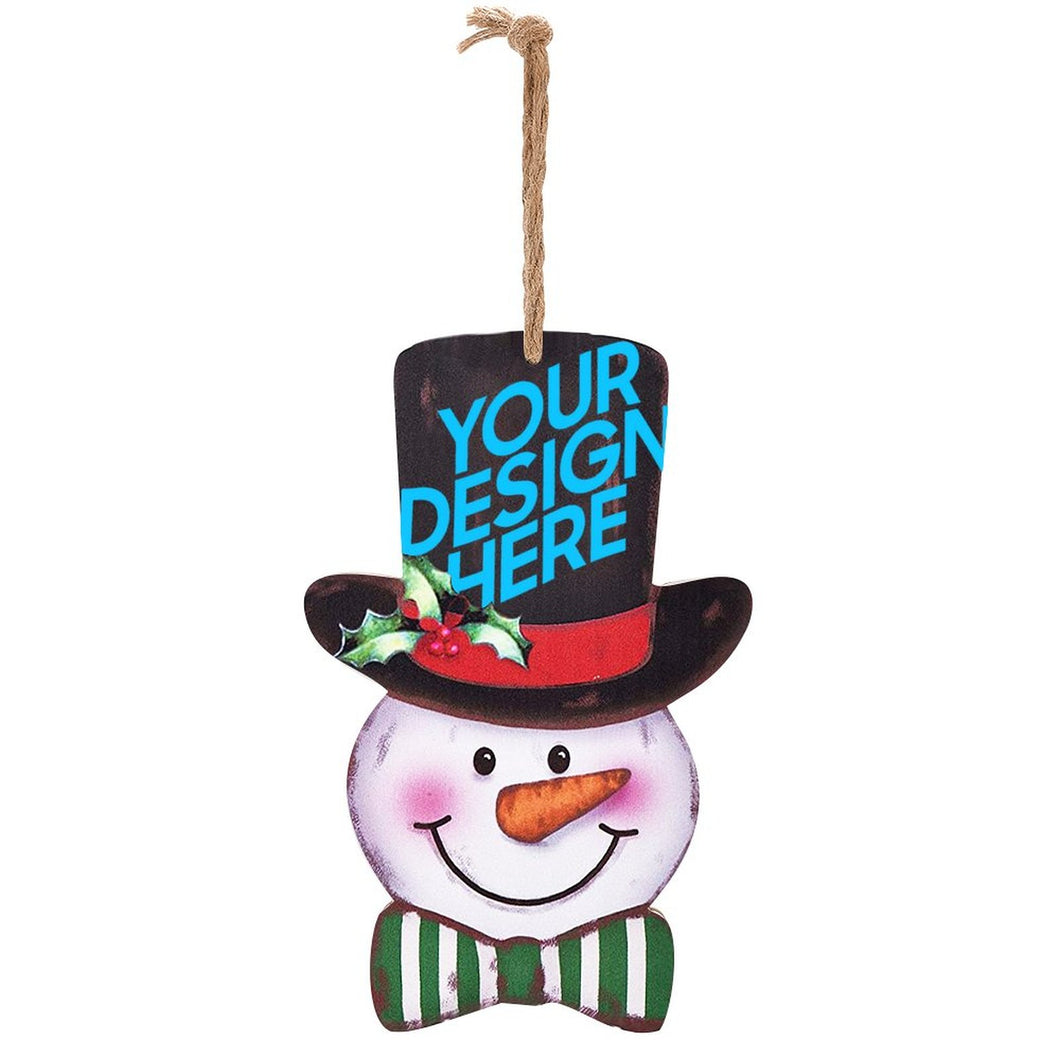Weihnachtsschneemann Holzschild Ornament, Weihachtsbaumaufhänger mit Foto Text selbst gestalten und bedrucken