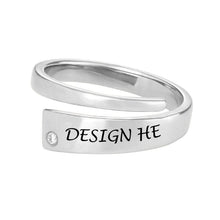 Lade das Bild in den Galerie-Viewer, Damen / Herren Zirkonia Ring 925 Sterling Silber / 18K Gold Vergoldung / 18 K Roségold plattiert Eingewickelter Namensring mit Gravur J0003 selbst gestalten
