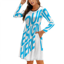 Lade das Bild in den Galerie-Viewer, Modisches Langarmkleid mit zeitlosen Fashion-Design mit zwei Seitentaschen NZ036 - Damen / Frauen - selbst gestalten und bedrucken
