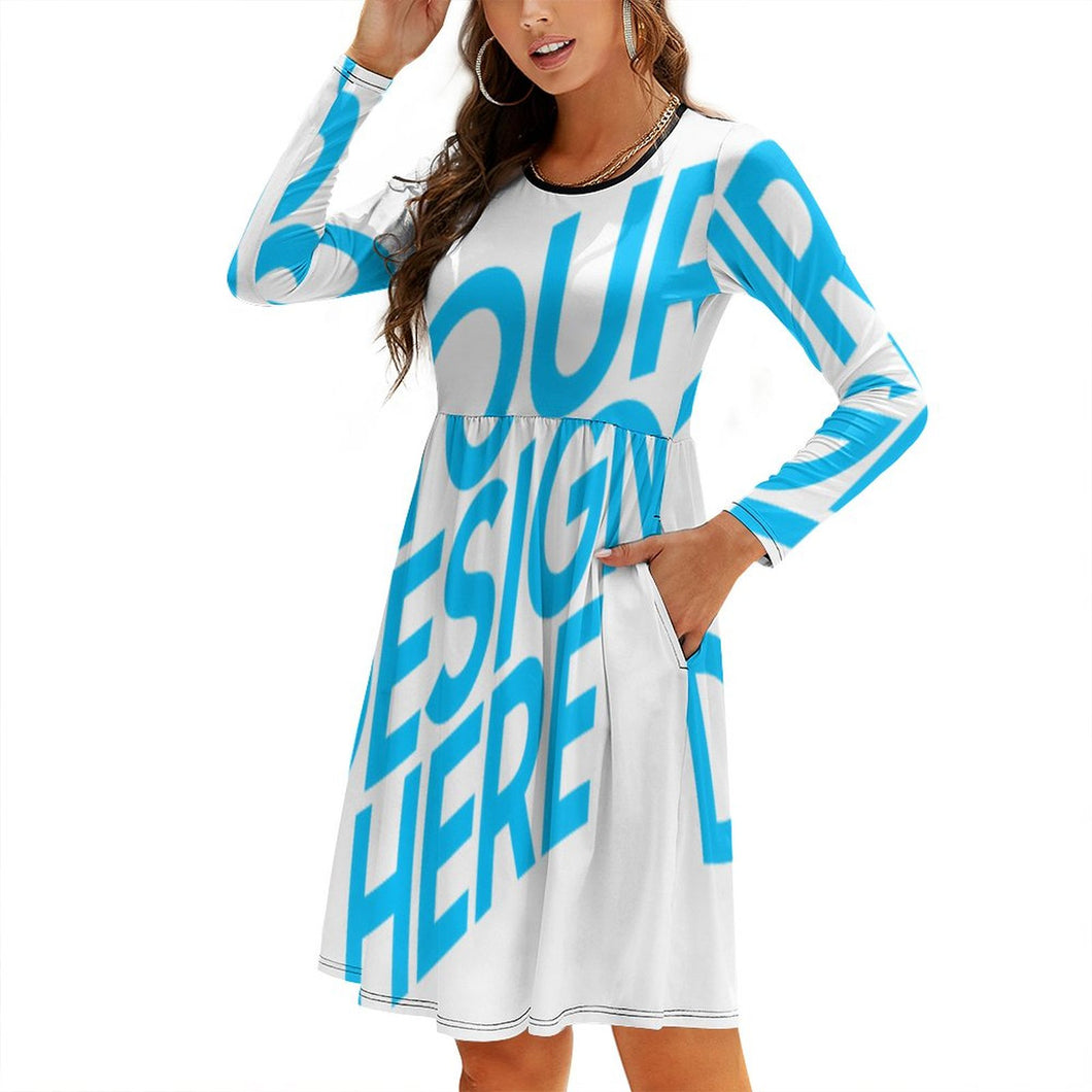 Modisches Langarmkleid mit zeitlosen Fashion-Design mit zwei Seitentaschen NZ036 - Damen / Frauen - selbst gestalten und bedrucken