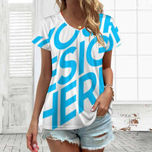 Lade das Bild in den Galerie-Viewer, Oversize Einzelbilddruck Damen / Frauen TSHIRT T-Shirt Kurzarm mit V Ausschnitt Große Größen VT mit Fotos Muster Text Logo selbst gestalten und bedrucken
