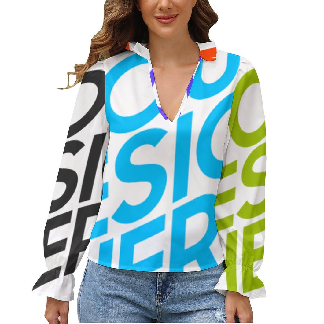 Multi-Image-Druck Damen / Frauen Hemdbluse Schlupfbluse Bluse Top Bubble Sleeve Shirt GS mit Fotos Muster Text Logo selbst gestalten und bedrucken