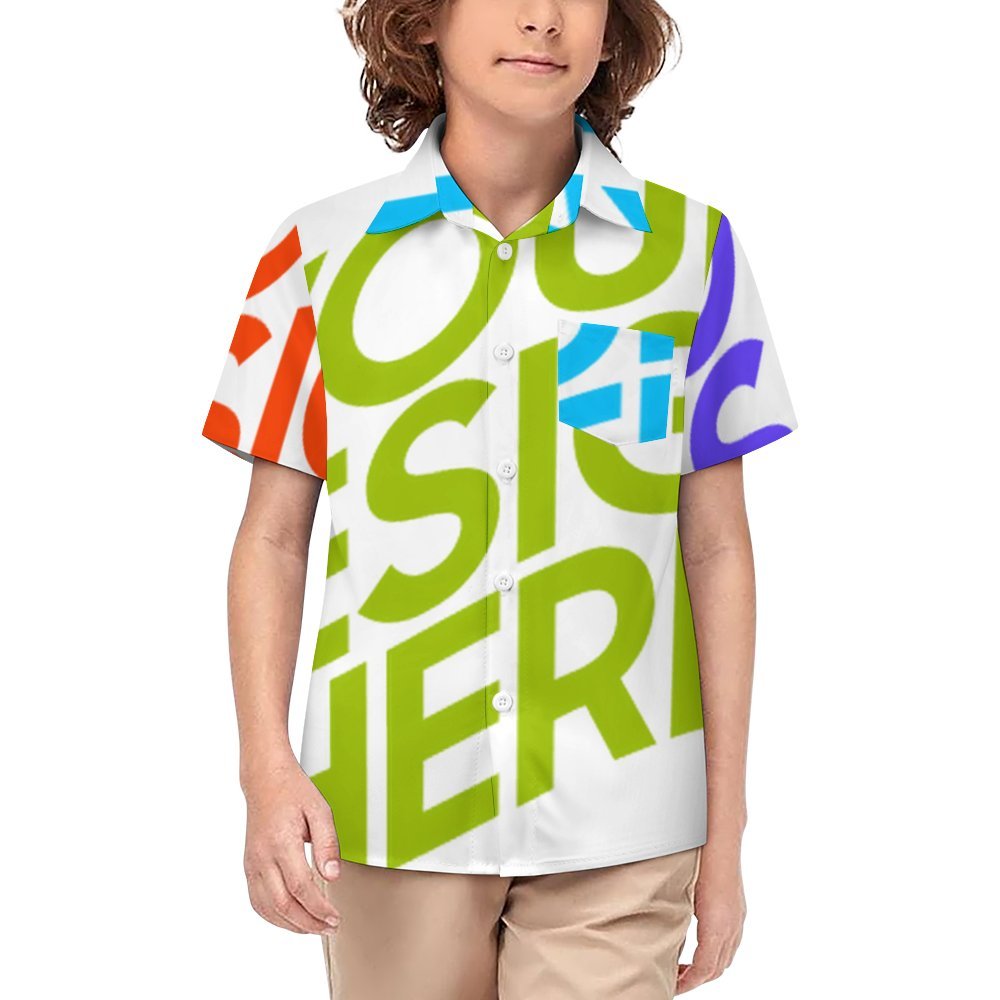 Multi-Image-Design Kinder Jungen Kurzarmhemd Kurzärmeliges Hemd 225 mit Foto Design Motiv Text selbst gestalten und bedrucken