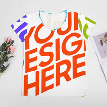 Lade das Bild in den Galerie-Viewer, Oversize Multi-Image-Druck Damen / Frauen T-Shirt Kurzarm mit V Ausschnitt VT Große Größen mit Fotos Muster Text Logo selbst gestalten und bedrucken
