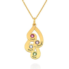 Lade das Bild in den Galerie-Viewer, Gravierte Familienanhänger-Halskette mit Geburtssteinen X0030 in 925 Sterling Silber mit 18K Gold / Roségold Vergoldung Länge verstellbar selbst gestalten
