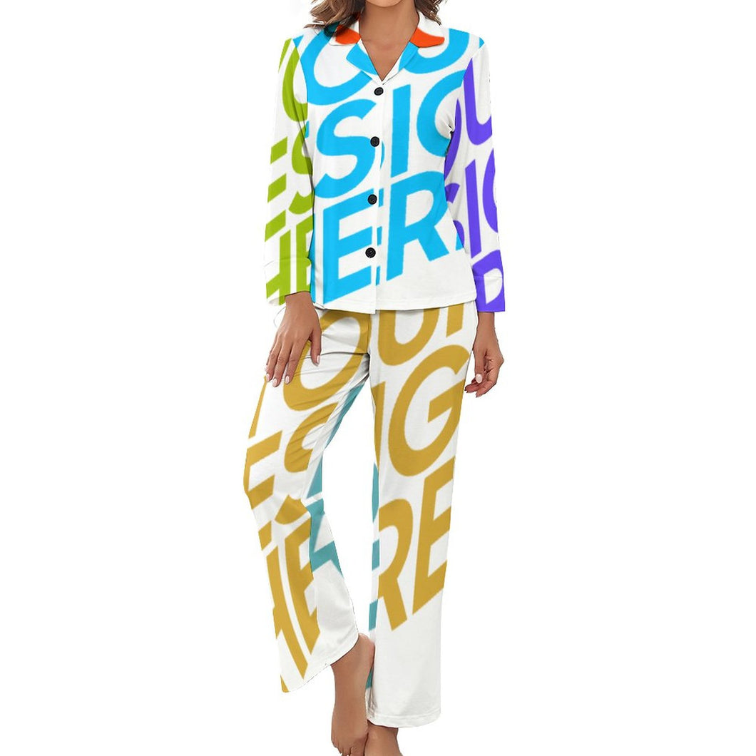 Multi-Image-Druck Damen / Frauen DTZ Pyjama im Hemdblusenlook (1 tlg., 1 Stück) Schlafanzug Nachthemd durchgeknöpft mit Fotos Muster Text Logo selbst gestalten und bedrucken
