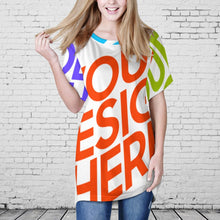 Lade das Bild in den Galerie-Viewer, Multi-Image-Druck Damen / Frauen TSHIRT T-Shirt Kleid Lang mit Rundhalsausschnitt Oversize AQT mit Fotos Muster Text Logo selbst gestalten und bedrucken
