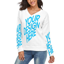 Lade das Bild in den Galerie-Viewer, Damen MY02 Sweatshirt Pullover mit tiefem V-Ausschnitt mit Fotos Logos selbst gestalten und bedrucken
