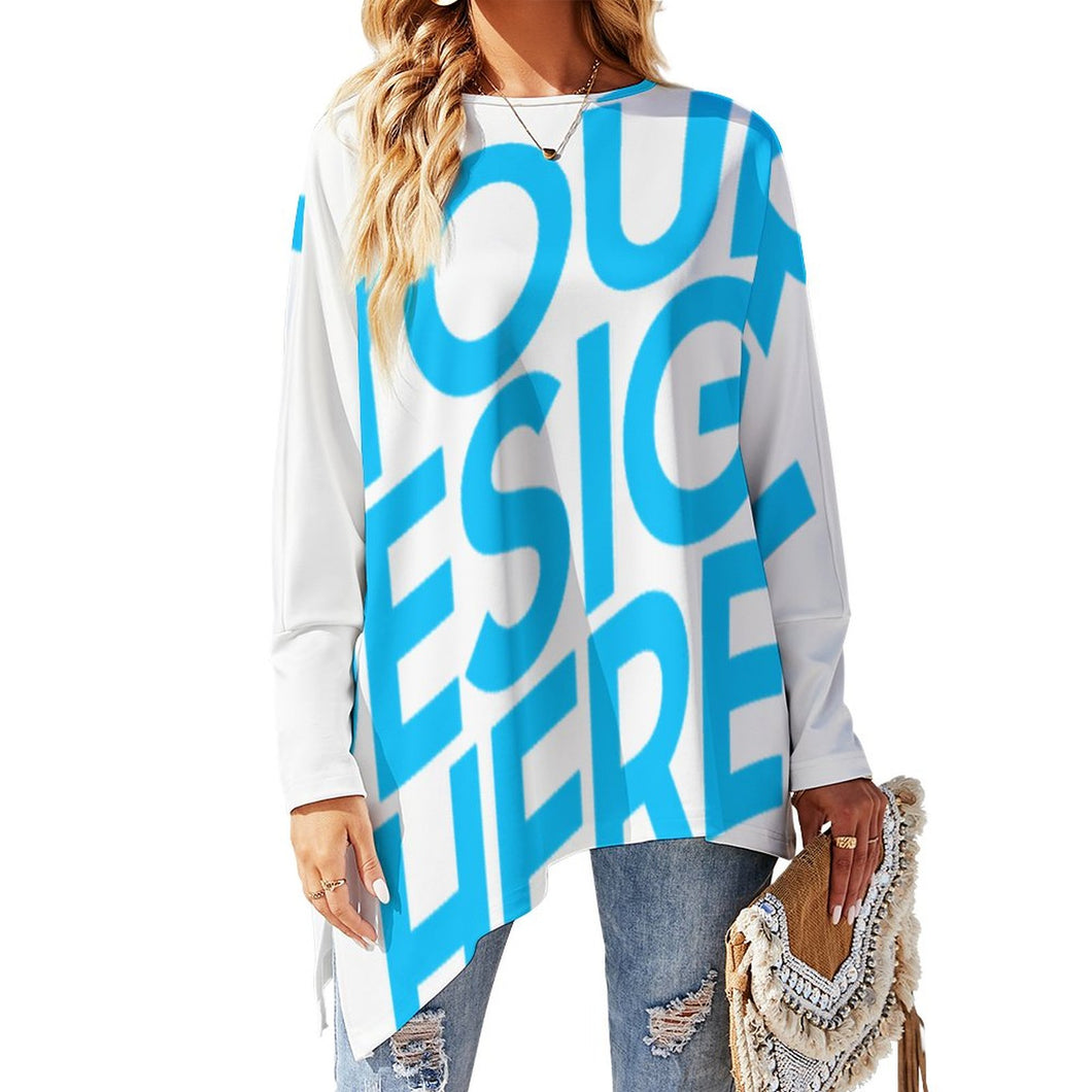 Große Größen Einzelbilddruck Damen / Frauen Unregelmäßiges Langarmshirt Pullover T-Shirt TSHIRT mit Fotos Muster Text Logo selbst gestalten und bedrucken