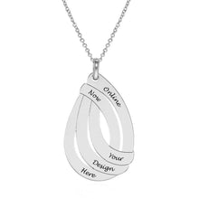 Lade das Bild in den Galerie-Viewer, Tropfenförmige Familienkette X0048 mit Gravur in Sterling Silber mit 18K Gold Roségold Vergoldung Länge verstellbar selbst gestalten
