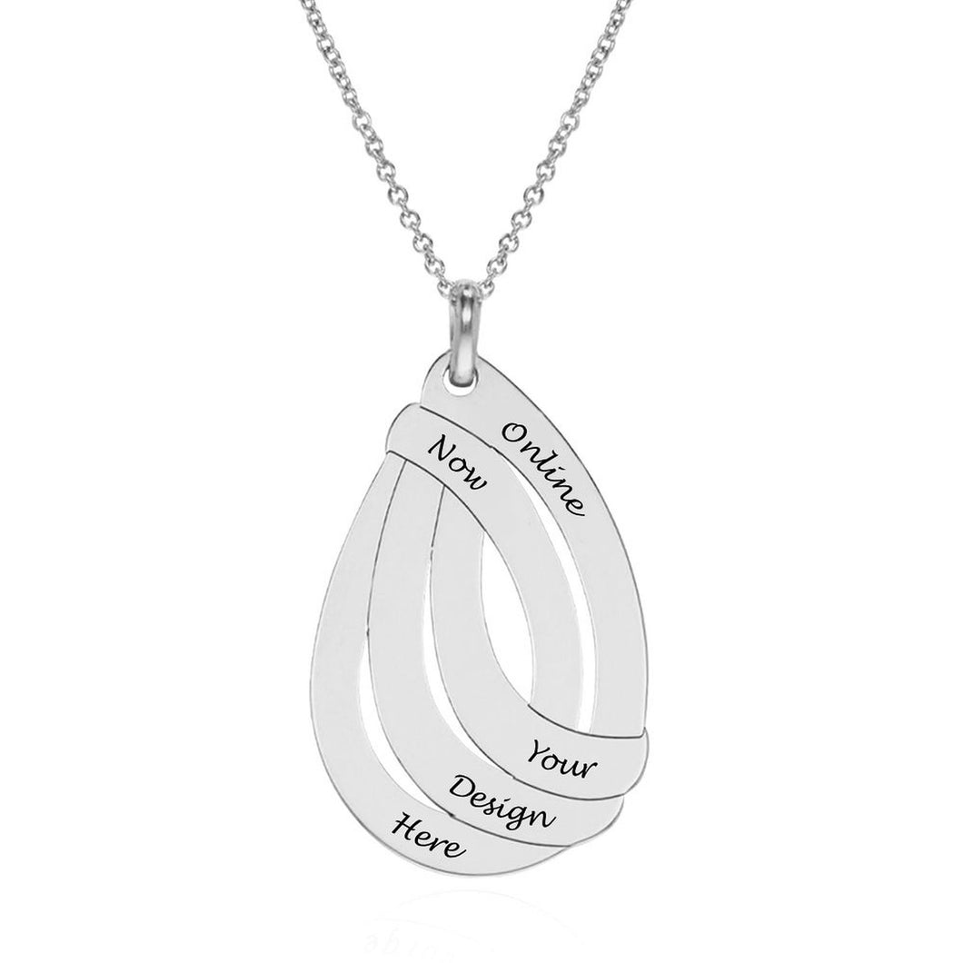 Tropfenförmige Familienkette X0048 mit Gravur in Sterling Silber mit 18K Gold Roségold Vergoldung Länge verstellbar selbst gestalten