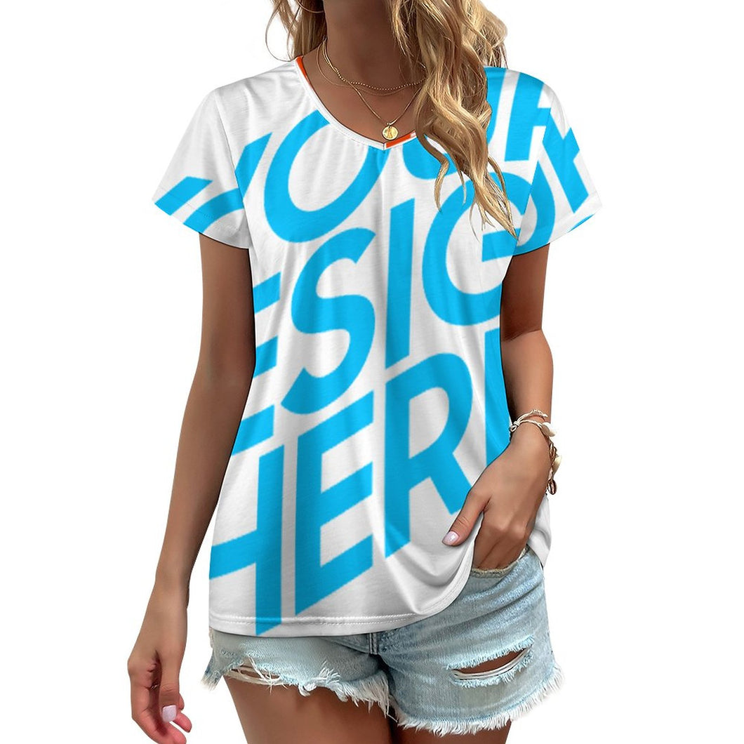 Oversize Einzelbilddruck Damen / Frauen TSHIRT T-Shirt Kurzarm mit V Ausschnitt Große Größen VT mit Fotos Muster Text Logo selbst gestalten und bedrucken