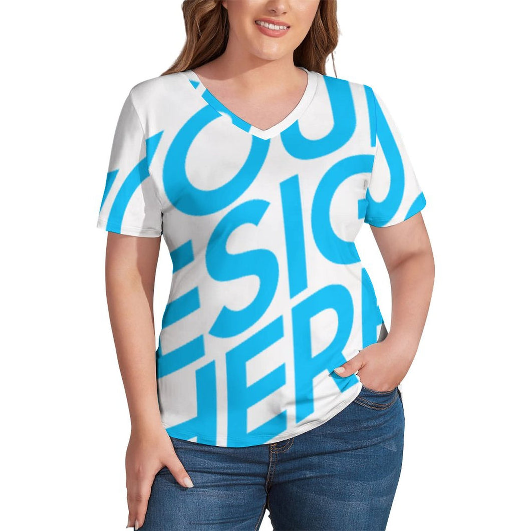 Große Größen Einzelbilddruck Damen / Frauen V Neck T-Shirt TSHIRT Kurzarm Over Size NZ109 mit Fotos Muster Text Logo selbst gestalten und bedrucken