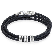 Lade das Bild in den Galerie-Viewer, Moments dreifaches schwarzes Lederarmband S0008 mit 925 Sterling Silber Charms mit Gravur selbst gestalten
