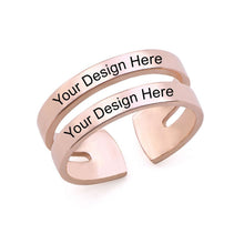 Lade das Bild in den Galerie-Viewer, Personalisierter Doppelring Ring J0016 mit Text Gravur nach Wunsch mit 18K Gold Roségold Vergoldung selbst gestalten
