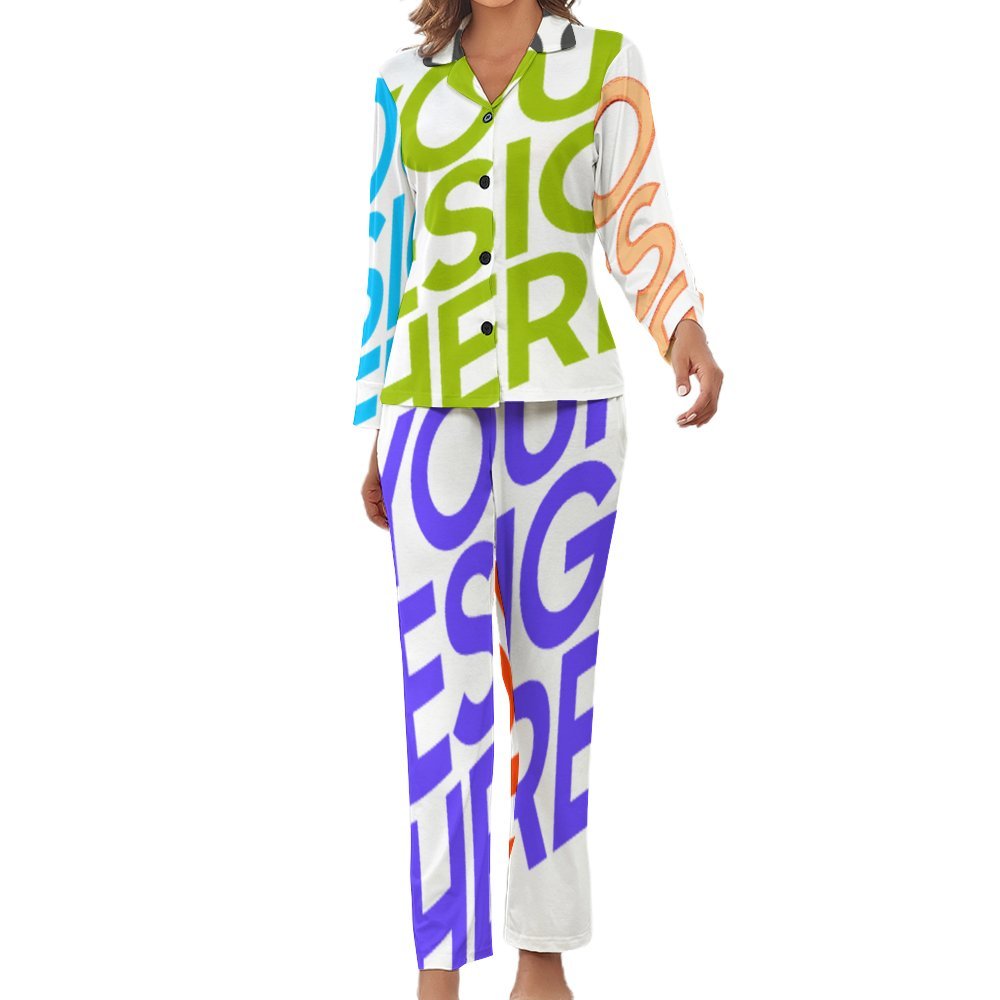 Multi-Image-Design Schlafanzug Zweiteiliger Homewear Pyjama aus Satin für Damen/Frauen DTZREV1 mit Foto Design Motiv Text selbst gestalten und bedrucken