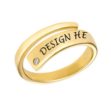 Lade das Bild in den Galerie-Viewer, Damen / Herren Zirkonia Ring 925 Sterling Silber / 18K Gold Vergoldung / 18 K Roségold plattiert Eingewickelter Namensring mit Gravur J0003 selbst gestalten

