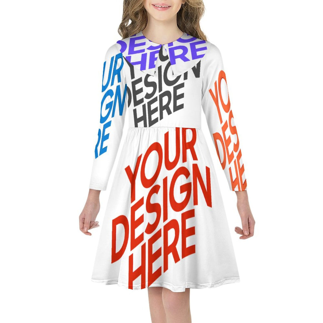 Multi-Image-Design Mädchen Langarm Kleid Jerseykleid A-Linien-Kleid F6Q mit Foto Design Motiv Text selbst gestalten und bedrucken