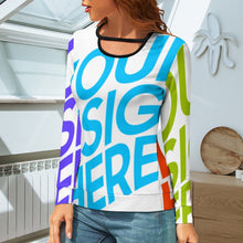 Lade das Bild in den Galerie-Viewer, Multi-Image-Druck Cutout Langarmshirt Longshirt Pullover Top NZ051 mit U Ausschnitt mit Fotos Muster Text Logo selbst gestalten und bedrucken
