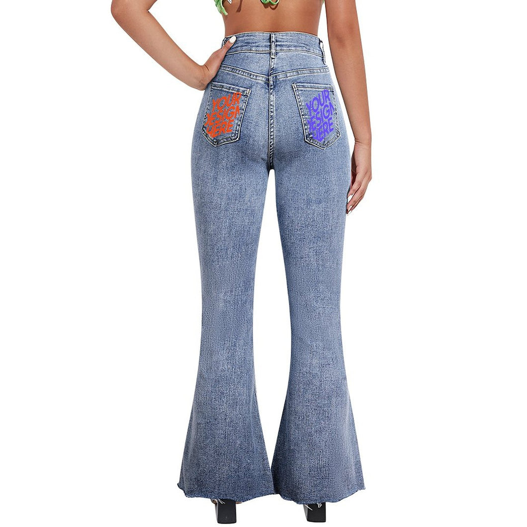 Multi-Image-Druck Damen / Frauen Schlagjeans Stretch Jeans Skinny Denim Schlaghose MC603 mit Fotos Muster Text Logo selbst gestalten und bedrucken